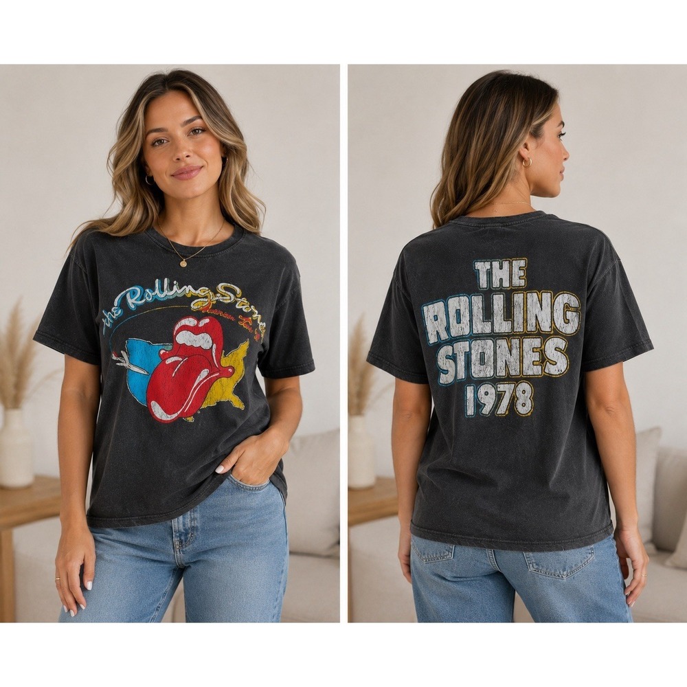 Pull&Bear The Rolling Stones‎ Graphic T-shirt Women XS Black Short Sleeve Music